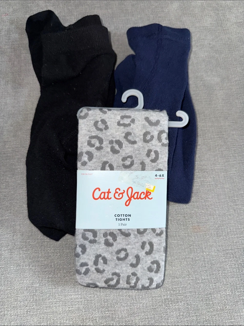 Cat & Jack Cotton Tights - Black, Navy & Gray Leopard - Size 4-6x